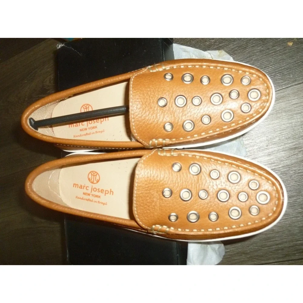 Marc Joseph New York Kids Tan Pebbled Leather Grommet Slip-On Loafers‎ Brazil